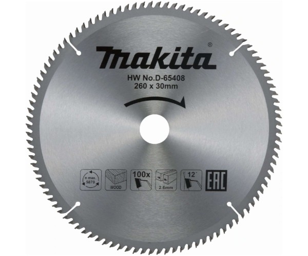 TCT žagin list Makita za les 260mm 100 zob D-65408